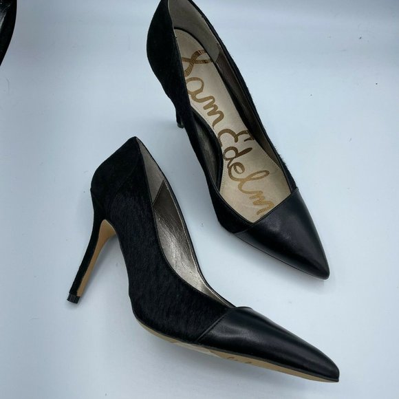 Sam Edelman Shoes - Sam Edelman Calf Hair Desiree Black Slip On Pointed Toe Stiletto Pump Heels 6.5M